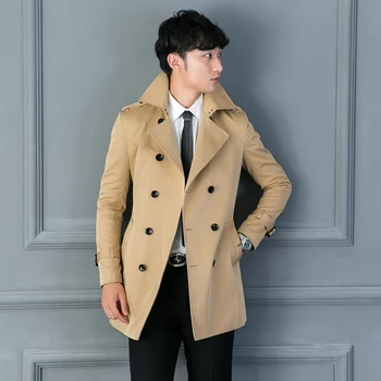 Men's Double-Breasted Slim-Fit Trench Coat 6 2024 Fashion Double Breasted Trench Male Design Slim Fit Business Casual Outerwear Plus Size Customized Coat Trench Cheap 6