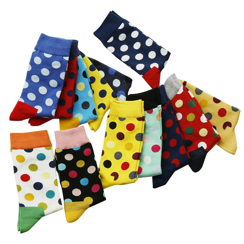 

6 Pairs Women Men Sock Casual Polka Dot Pattern Happy Sock Excellrnt Quality Combed Cotton Wave Point Hot Sell Long Socks Meias