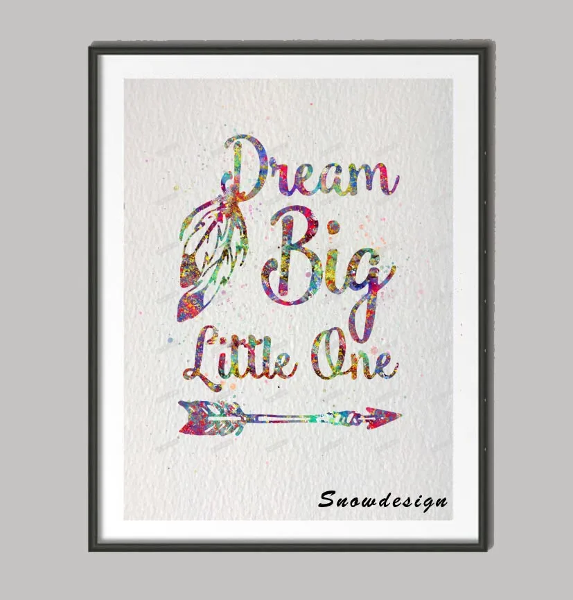 Watercolor Dream Big Little One Quote Wall Art Canvas Painting Poster Print Pictures Kids Room Home Decor Kids Bedroom