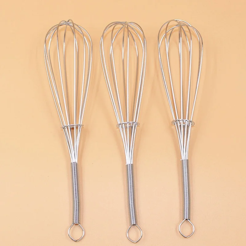 100pcs Stainless Steel Egg Beater Manual Spring Handle Egg Beater Egg Whisk Mixer Stirrer Kitchen Tools W9726