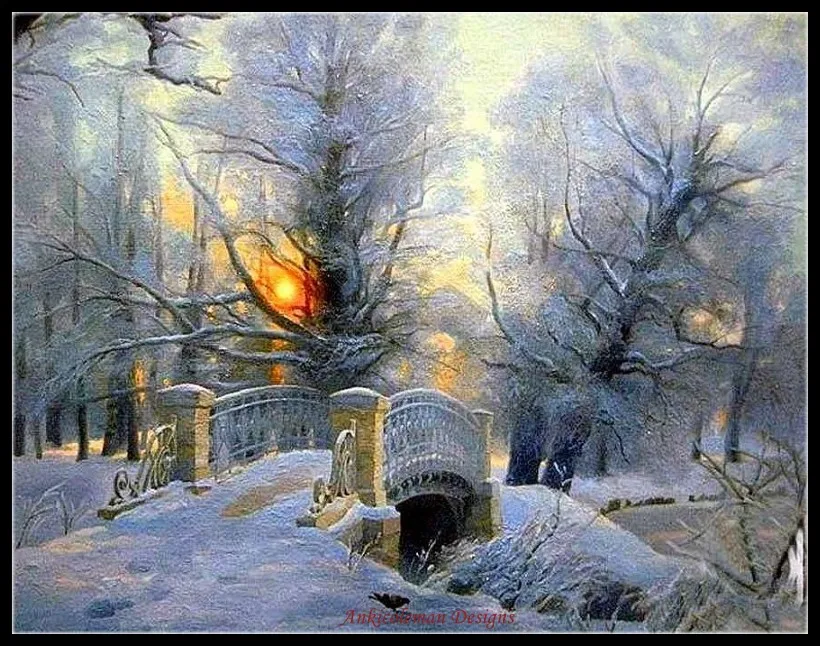 Needlework for embroidery DIY DMC Color High Quality - Counted Cross Stitch Kits 14 ct Oil painting - Snow Bridge