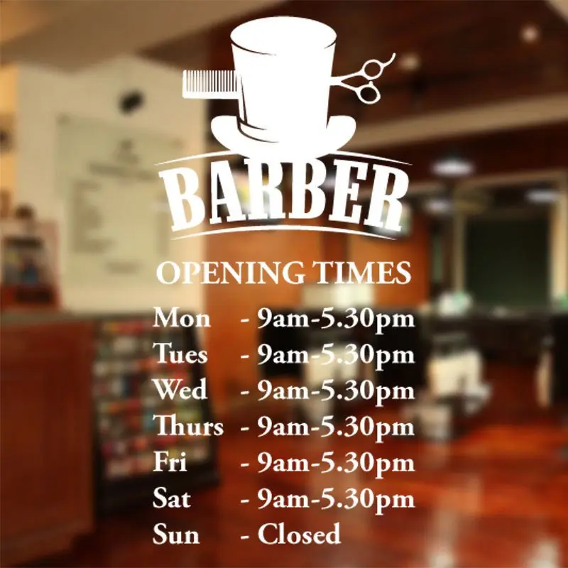 

Man Barber Shop Sticker Name Time Chop Bread Decal Haircut Shavers Posters Vinyl Wall Art Decals Decor Windows Decoration Mural