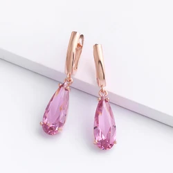 New  8 Color Gold 585 Earrings for Women Water Drop Big Dangle Earrings with Pink Stone Fashion Party Jewelry ers-p95