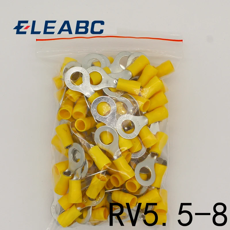 RV5.5-8 Żółty pierścień izolowany terminal garnitur 4-6mm2 Kabel Złącze przewodu Zaciskanie kabla Terminal 50 sztuk/paczka RV5-8 RV