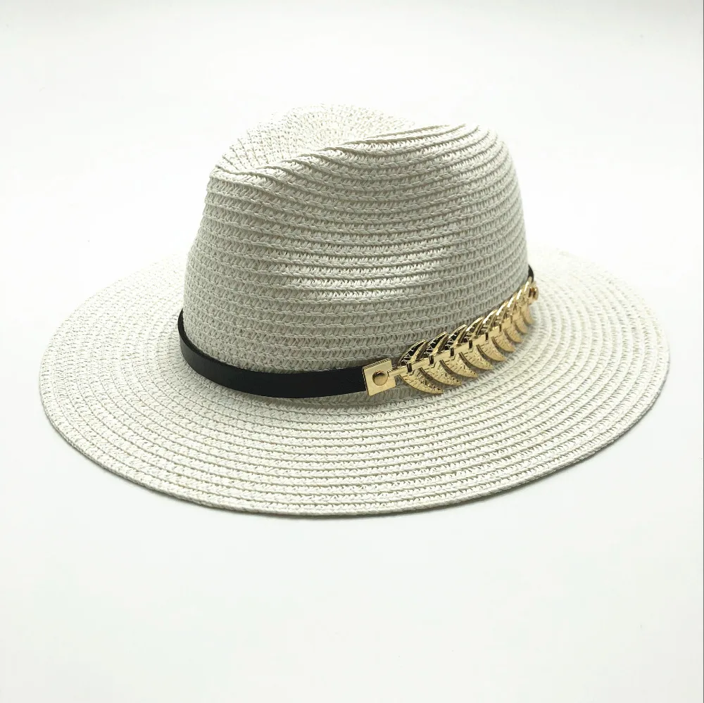 2018 new Summer British Belt Vintage Trilby flat brimmed straw hat Shading sun hat Lady fashion beach hat Unisex Jazz hat