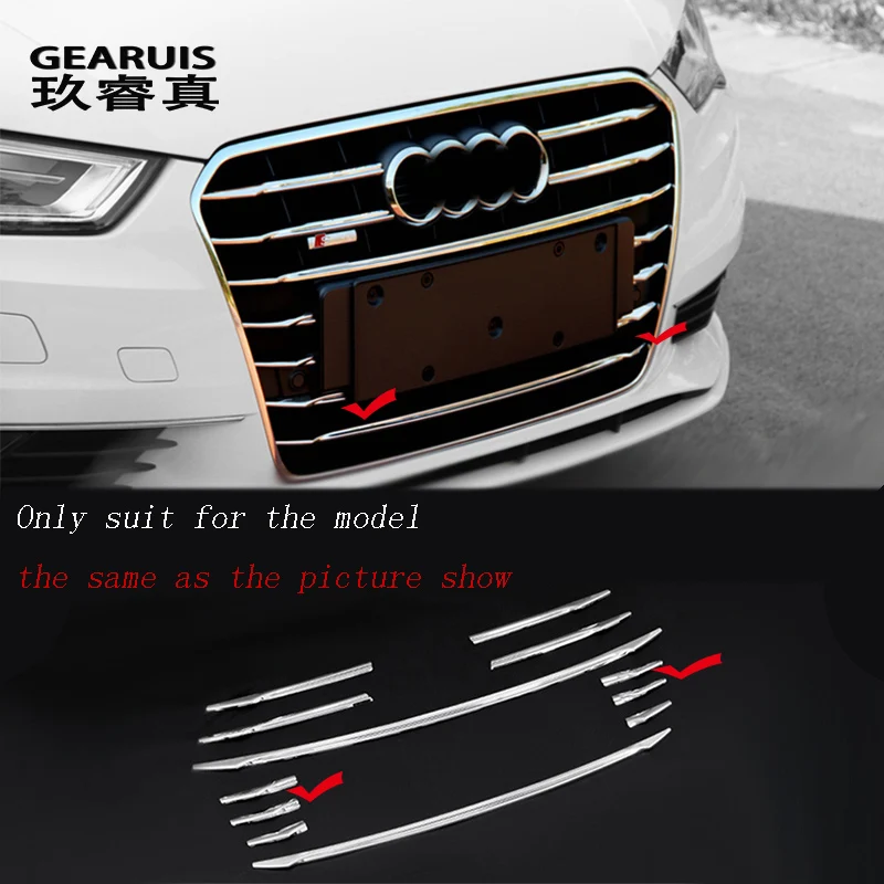 For Audi A3 8v Sedan Car Front Air Grille Cover Trim Strips Exterior auto Accessories Stainless Steel Decoration Sequin styling