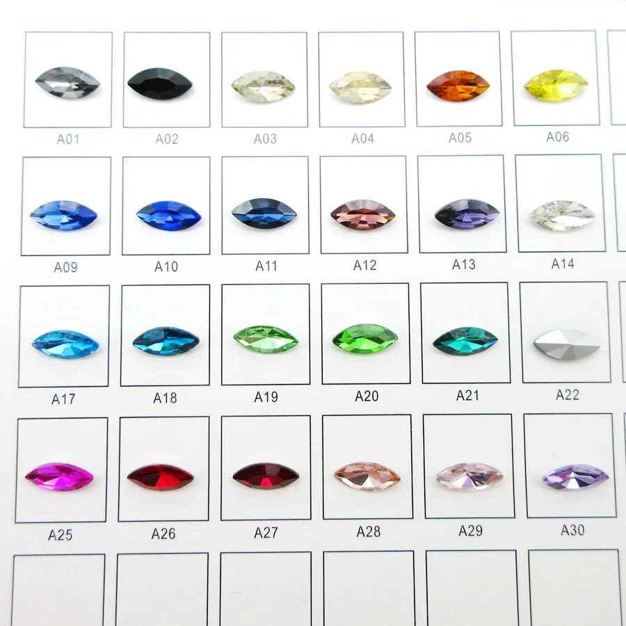 8 sizes nice glass Crystal strass horse eye Navette Marquise shape Glue on rhinestones ornament accessories diy trimming