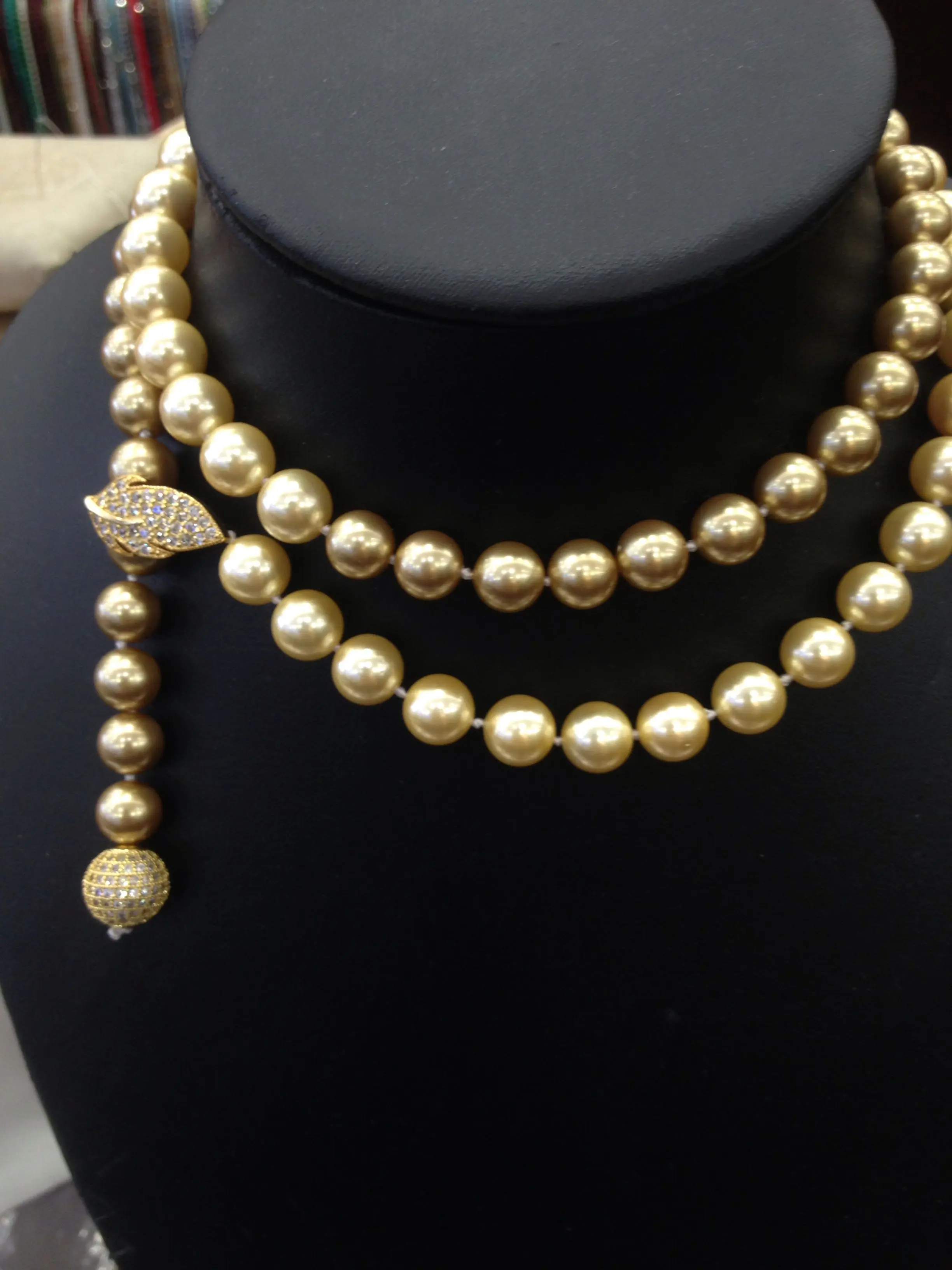 Fashion Jewelry Long Shell pearl necklace Gold color Long Or Short Necklacke 10MM Leaf Clasp Imitation pearl