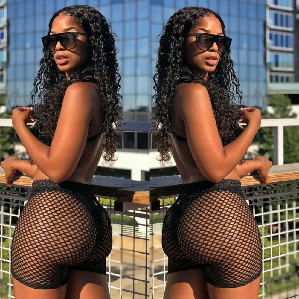 BKLD Black Shorts Women Mesh See-Through Sexy Women Casual Shorts Women High Waist Shorts 2024 Summer Sexy Fishnet Shorts Women