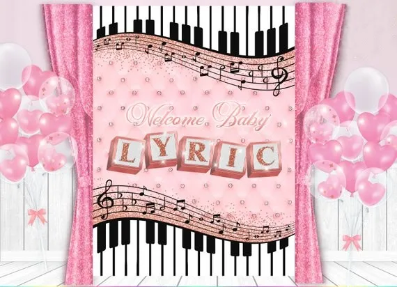 

custom Musical Tufted Music Notes Piano Letter Baby Shower background Computer print party backdrops