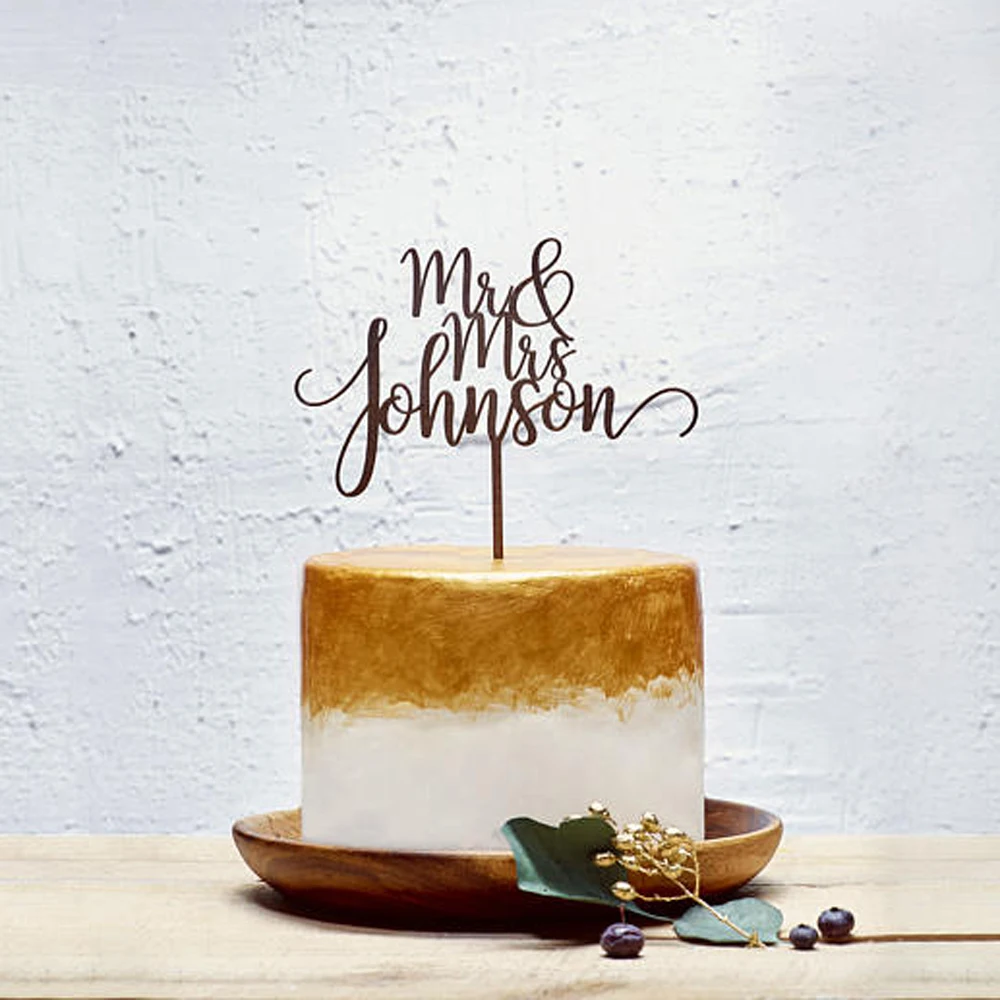 งานแต่งงานเค้ก Toppers รักเค้ก Topper เจ้าสาวและเจ้าบ่าวไม้เค้ก Topper CUSTOM MR MRS แต่งงานเค้กตกแต่ง
