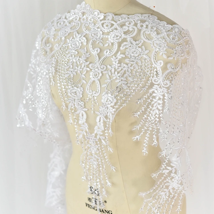 Mehrfarbig, ultrabreit, 60 cm, Pailletten, Stickerei, Spitzenbesatz, Brautschleier, Hochzeitskleid, Kleidung, Stoff, DIY-Bastelzubehör – Detail 7
