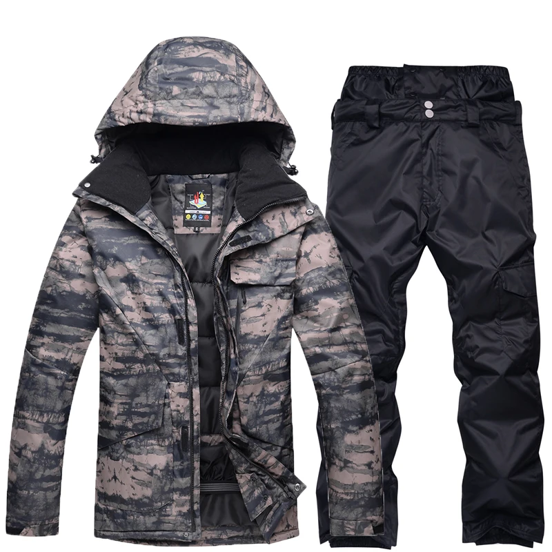 Conjunto de traje de esqui camuflado, de alta qualidade, jaqueta + calça, quente, à prova d\'água, à prova de vento, escalada, montanha, ar livre,