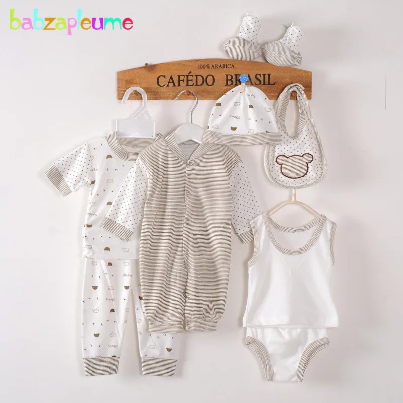 

8Piece Spring Newborn Boy Clothes Girls Outfit Sets Korean Cartoon Cute Stripe Dot Long Sleeve Cotton Jumpsuit Baby Stuff BC1002