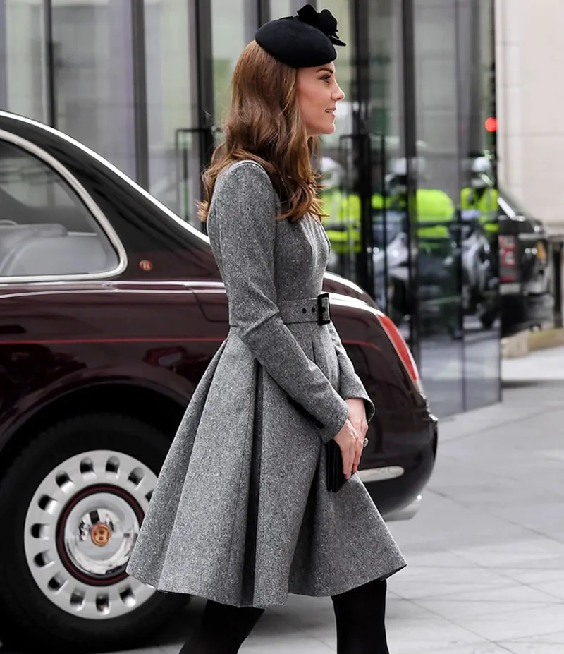 Princess dress New Kate Middleton gray fashion designer women long sleeve A-Line dresses