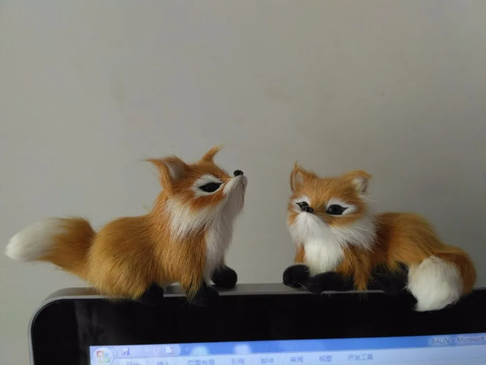 

a pair of cute simulation lying and look up fox models resin&fur small yellow fox doll gift about 11cm 1312