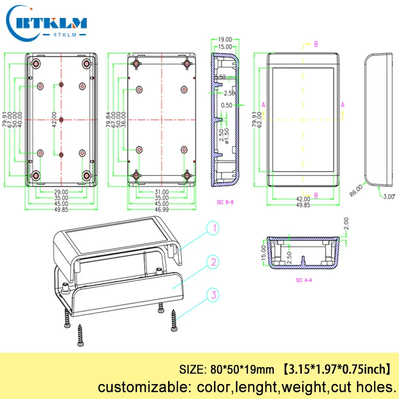 Electrical junction box small distribution box DIY plastic housing enclosure electronic project instrument case 80*50*19mm