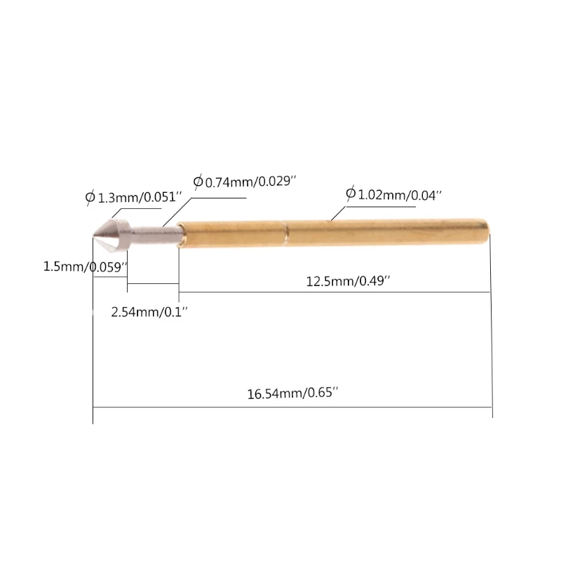 OOTDTY 100pcs Gold Plated Spring Test Probe Pogo Pin 1.3mm Conical Head 1.0mm Thimble For Power Tool P75-E2