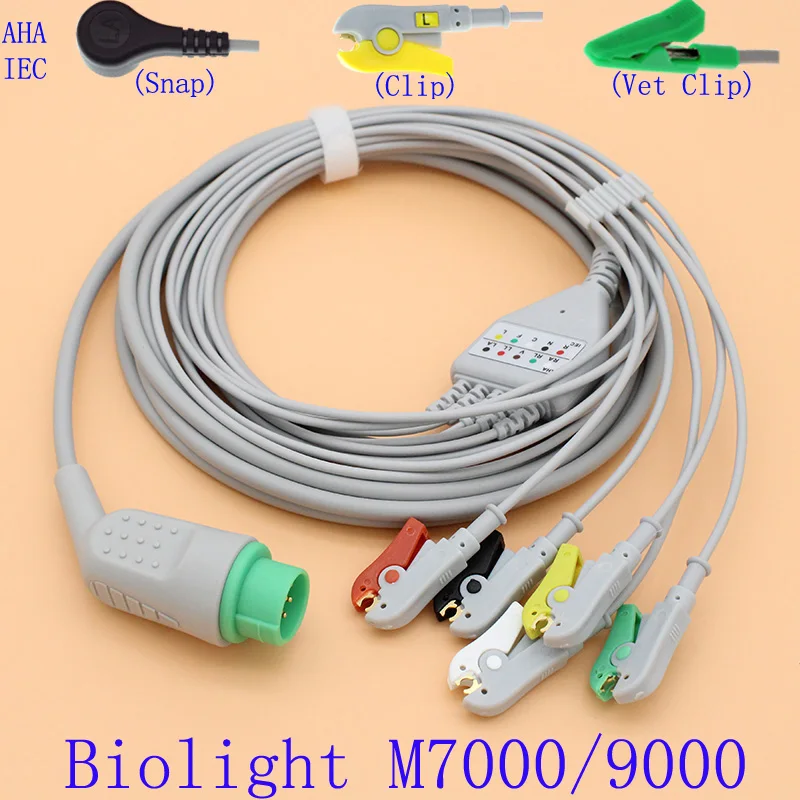 

12pins ECG EKG 5 leads cable and electrode leadwire for Biolight M7000-9000,with Animal ECG cable,