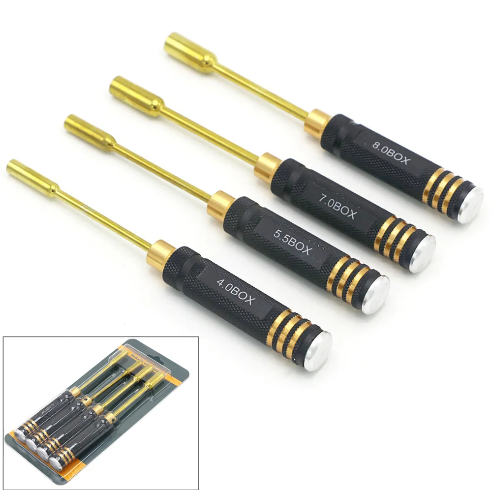 4pcs/set RC Tools hex Screw Driver Set titanium plating hardened 4.0 5.5 7.0 8.0mm Screwdriver For Rc Helicopter Toys (1 set))