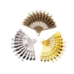 Free shipping 10Pcs Bronze/Gold/Silver Fan Filigree Wraps Connectors Metal Crafts Gift Decoration DIY 44x57mm