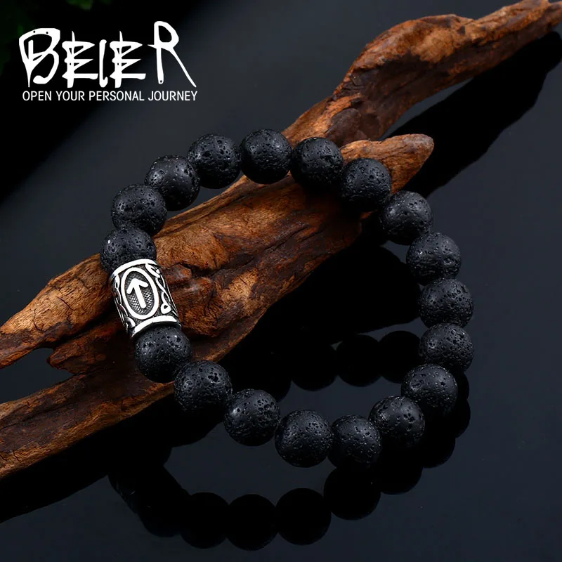 Pulseira Masculina Black Lava Stone men Jewelry Thor viking hammer fashion bracelet bangle for women 2018 Love jewelry HSS001