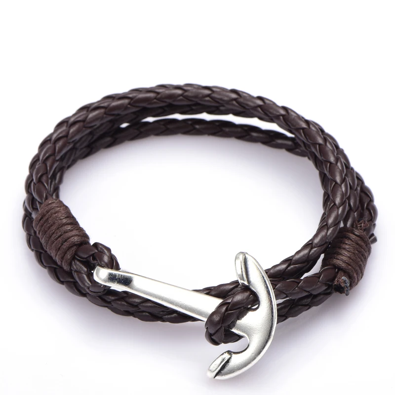 NIUYITID Man Anchor Bracelet 41cm PU Leather Bracelet For Men Women Fashion Wristband Charm Braclet Male Accessories Jewelry