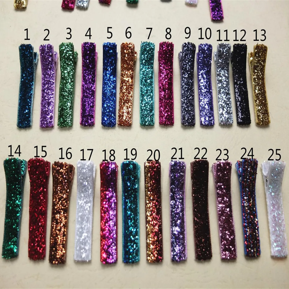 100 pcs Glitter hair clips Hair Barrettes Single prong lined clips Baby Girls Hair bow clips supplier Wholesale hairgrips