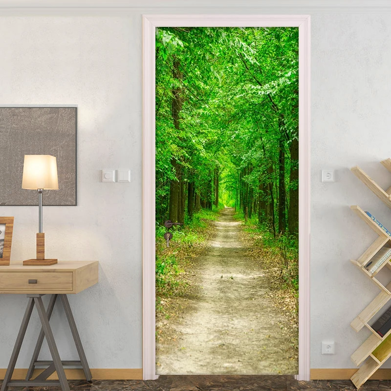 

Forest Path 3D Living Room Study Bedroom Door Decoration Stickers Bathroom Waterproof Self-adhesive Door Mural Vinyl Wall Paper