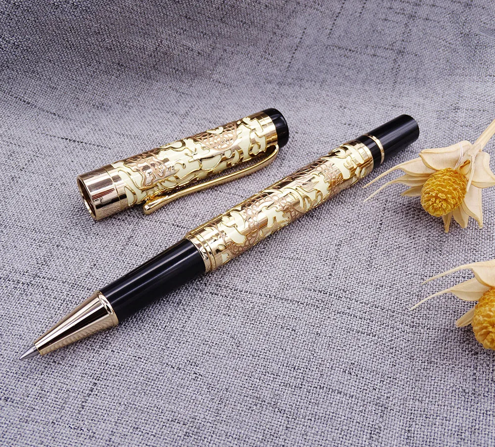 Imagem -03 - Jinhao 5000 Amarelo Ouro Caneta & Rolo Caneta com Couro Real Case de Lápis Bolsa Lavado Case Caneta Titular Escrita Conjunto