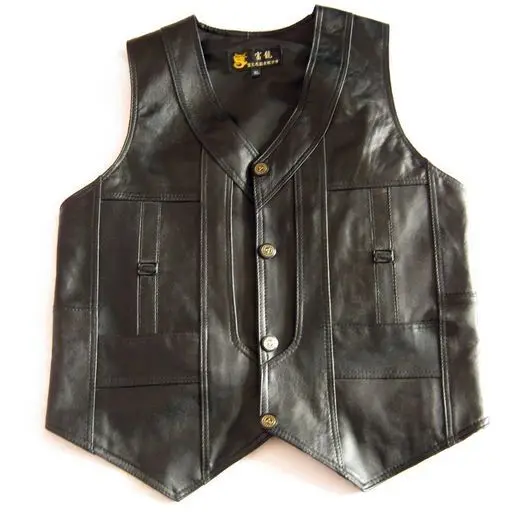 

2018 male leather vest sheepskin men's vest the elderly spring and autumn casual vest