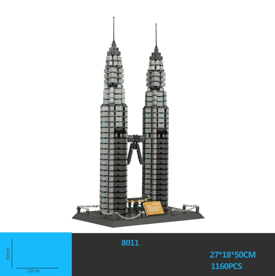 Famous Landmark Architecture Malaysia Kuala Lumpur City Centre Petronas Twin Towers Building Block Construction Model Bricks Toy