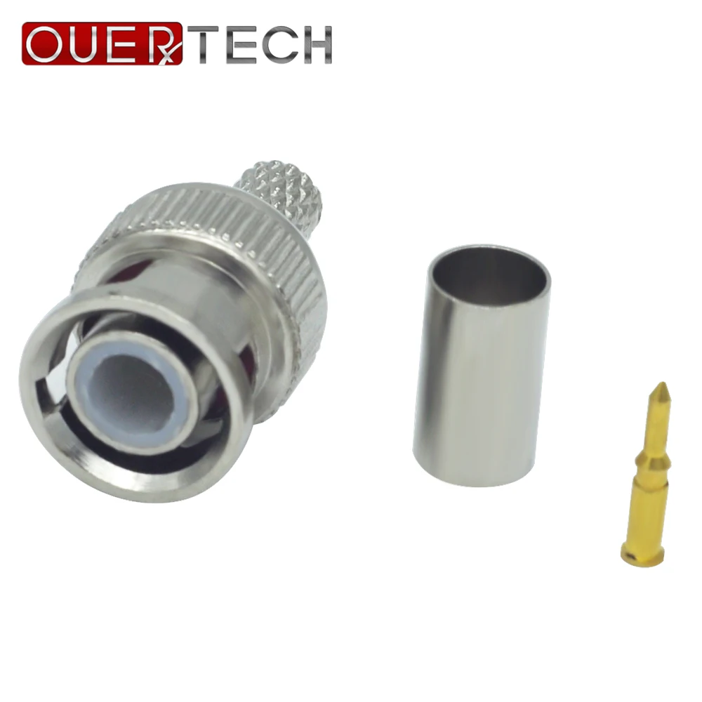 

OUERTECH 10Pcs/lot Crimp On BNC Male RG59 AC23 Coax Coaxial Connector Adapter Bnc Connector BNC Male 3-Piece Crimp