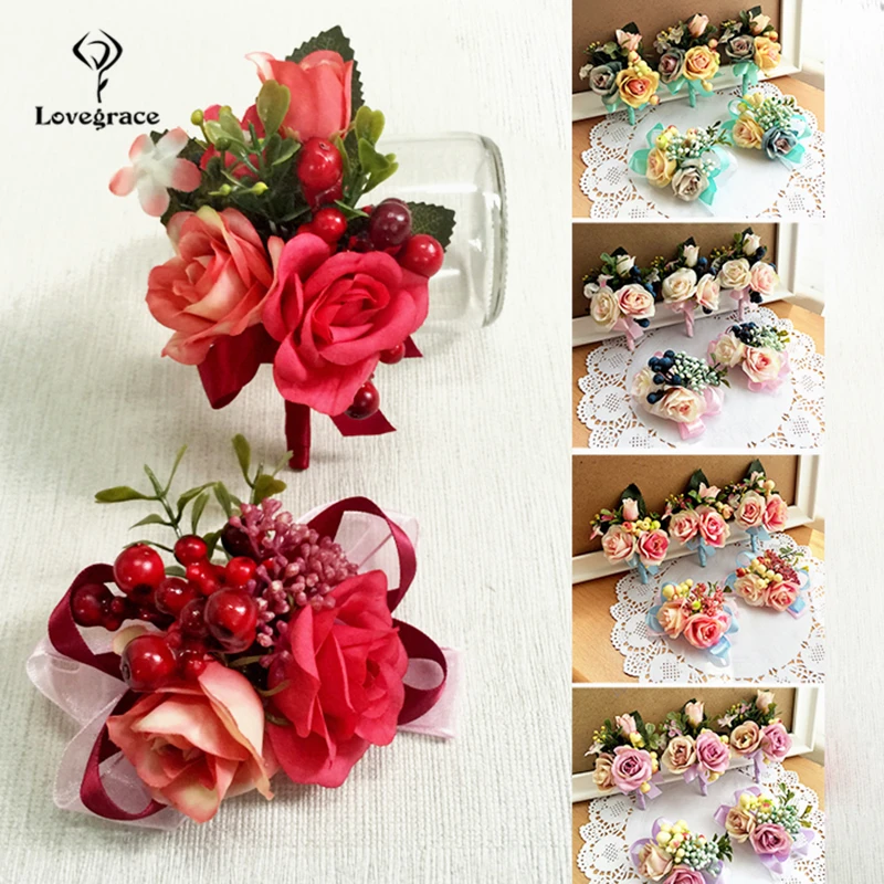 Lovegrace-broche de flores para casamento, artesanal, 4 peças, floral, lapela, lote, terno masculino, acessórios para casamento