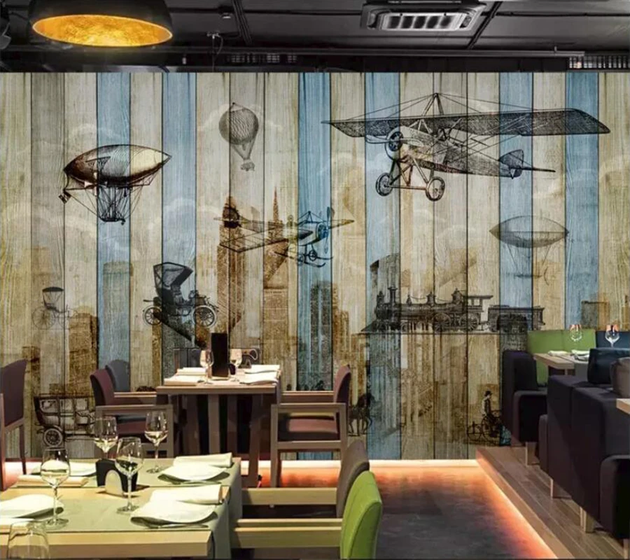 Decorative wallpaper Vintage hand drawn style transport bar ktv background wall