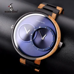 relogio masculino BOBO BIRD Watch Men 2 Time Zone Wooden Quartz Watches Women Design Men's Custom Gift Wristwatch In Wood Box