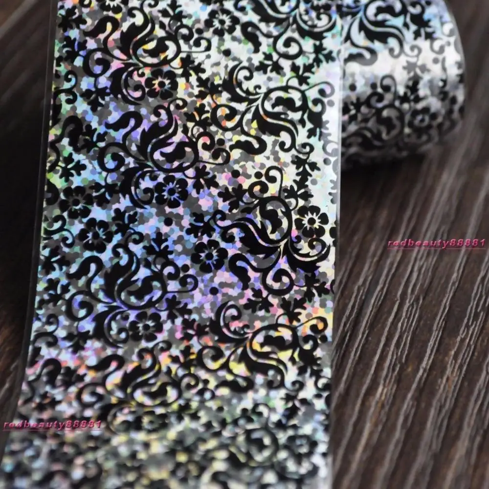 100M Black Lace Nail Sticker Transfer Holographic Lace Floral Nail Art Transfer Foil Women Nail Gel Decoration Manicure Tool