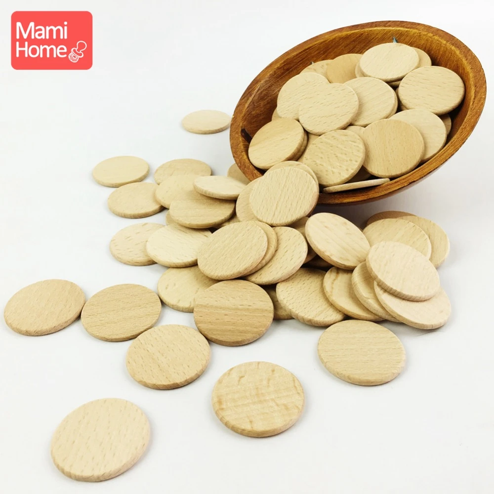 

mamihome 60pc 37mm Wooden Circle Unfinished Beech Discs Natural Organic DIY Flat Round Beads Pendant Decor Coins Baby Teether