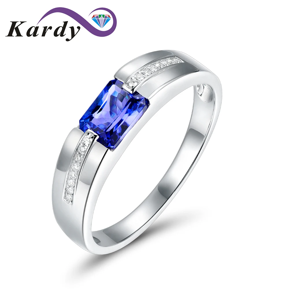 

Luxury Men's Genuine Natural Tanzanite Gemstone Diamond Solid 14K White Gold Diamond Wedding Engagement Fashion Band Ring Set