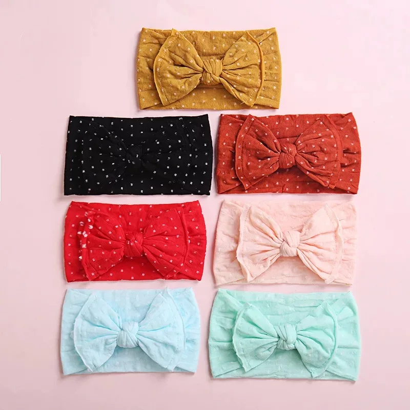 

24pc/lot Square Dot Print Nylon Headbands Newborn Knotted Hair Bow Headband,Dot Polka Bows Kids Girls Turban Hair Accessories