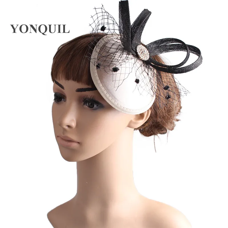 Multiple Color Elegant Wedding Fedora Hats Veils Hair Accessories With Sinamay Trims And Brooch Party Headwear Women Headpiece