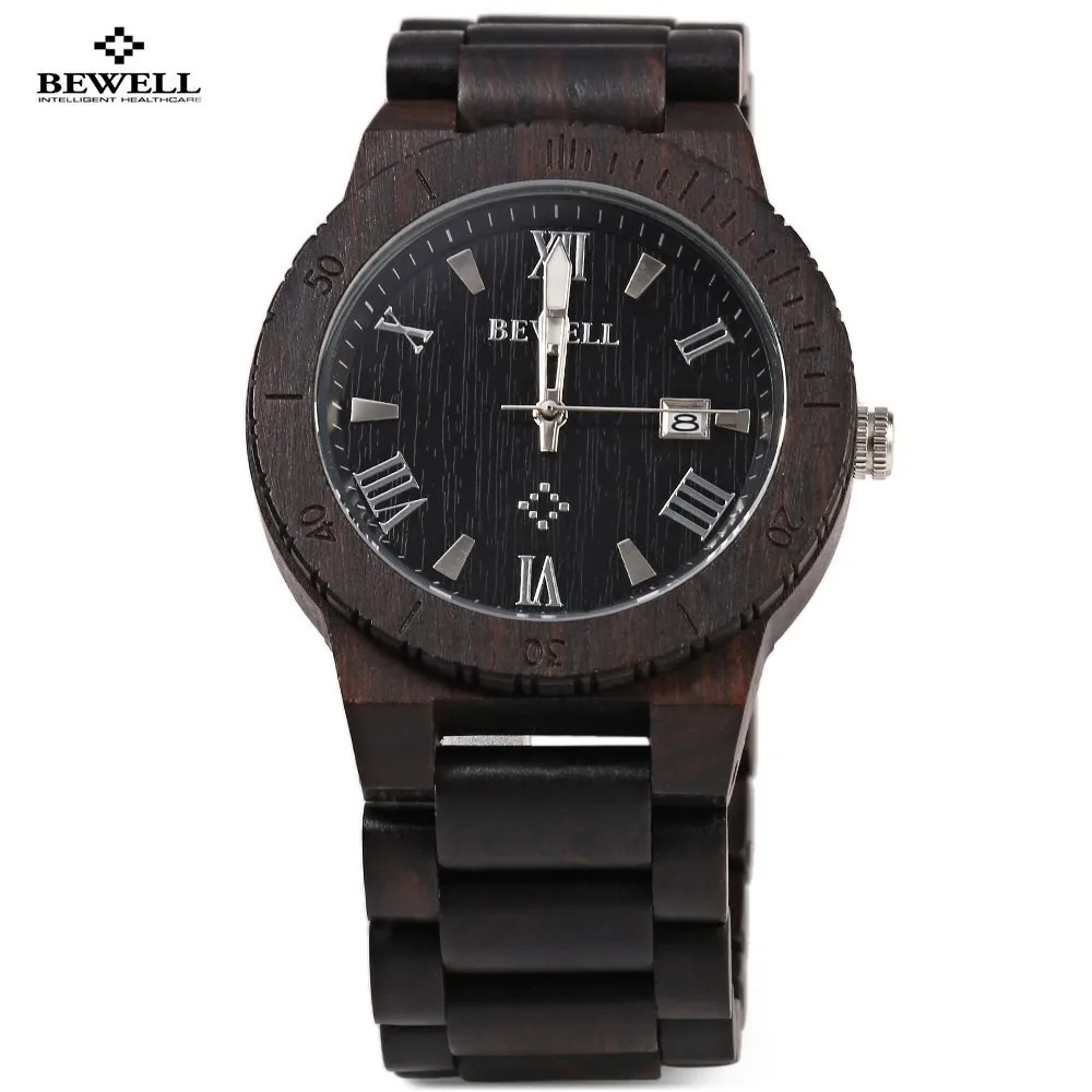 Bewell Elegant Waterproof Wood Watch Men Fashion Quartz Watches,  Luminous Pointer Calendar Wooden Wristwatch relogio masculino