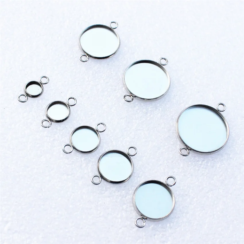 Fit 6mm 8mm 10mm 12mm 14mm 16mm 18mm 20mm Round Cabochons Stainless Steel Double Rings Blank Setting Bezel Base Tray 20pcs