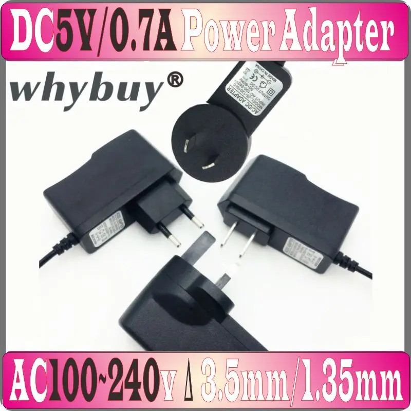 

EU/US/AU/UK Plug AC Power Adapter Charger 5v0.7a AC to DC 100V-240V Adapter Output 5V 0.7A 700mA DC Connector 3.5mm*1.35mm Prom-