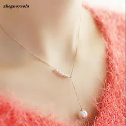 New Personality Temperament Sweet Jewelry Imitation Pearl Necklace Female Clavicle Adjustable Thin Chain Pendant Necklace