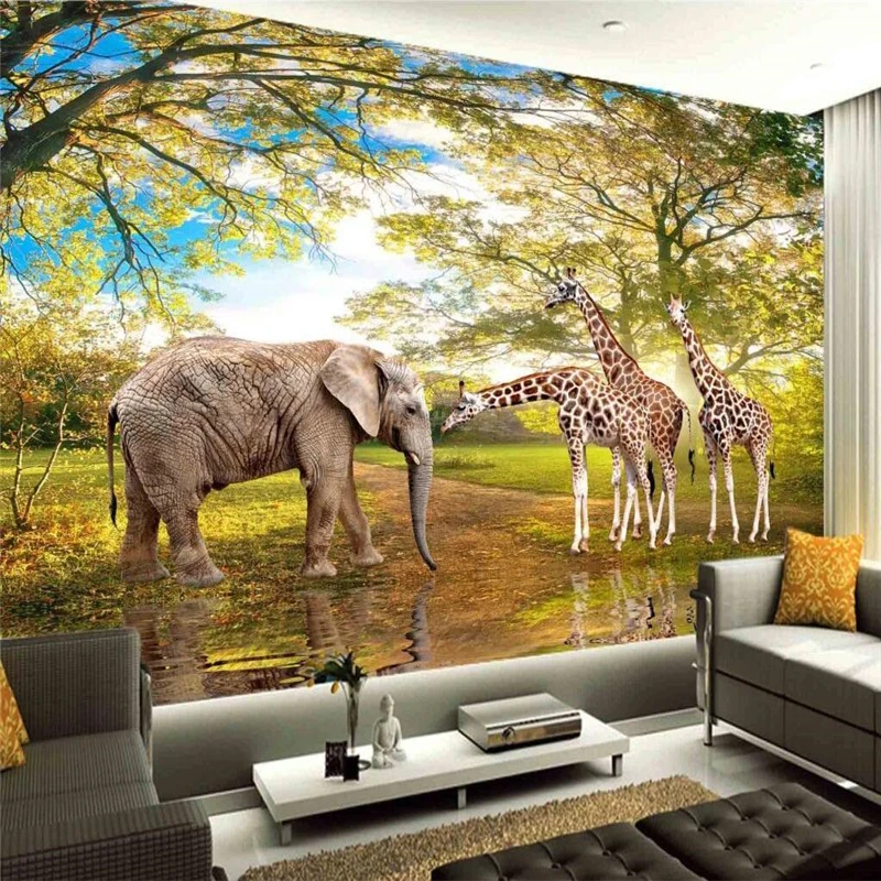 

beibehang Custom Photo Wallpaper Mural Wall Sticker Extremely Beautiful Animal World Elephant Giraffe 3D Landscape Painting