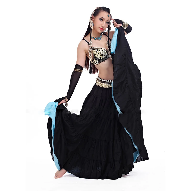 ATS 2019 Tribal Belly Dance Clothes for Women 4 Pieces Outfit Set Antique Bronze Beads Bra Belt Skirts Gypsy Dance Costumes