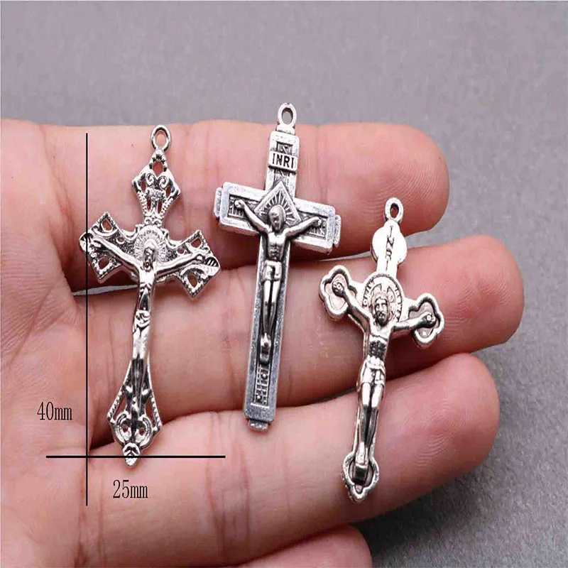 100 pieces / Amulet of Jesus Cross Medal, religious Jesus classic cross, Christ rosary cross