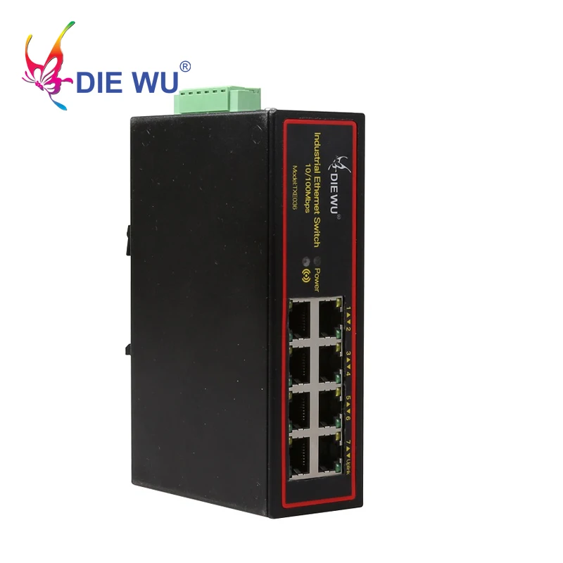 DIEWU 8 Ports Industrial Ethernet Switch 10/100Mbps Network Switch DIN Rail Type Network Lan adapter VLAN Signal Strengthen