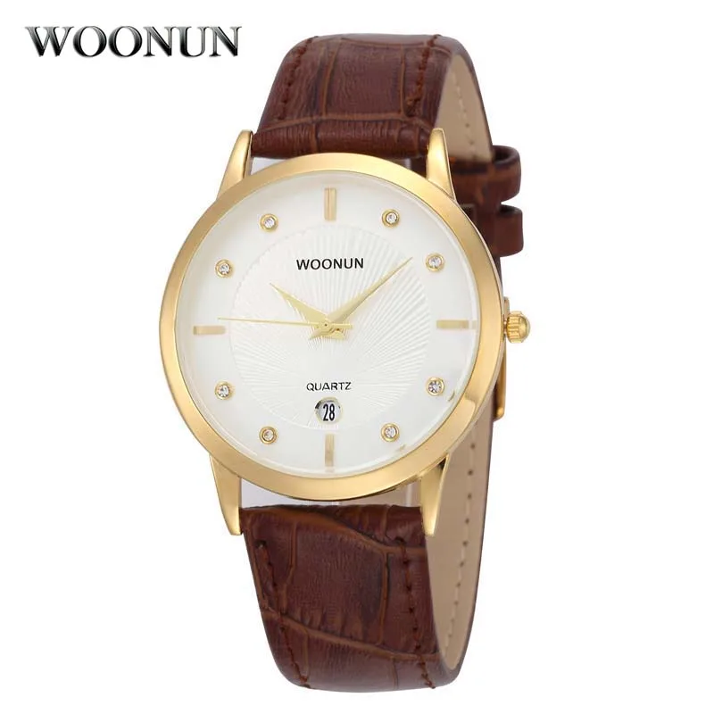 

2020 WOONUN Men Watches Genuine Leather Waterproof Quartz Watches With Diamond Men Ultra Thin Watches Simple relogio masculino